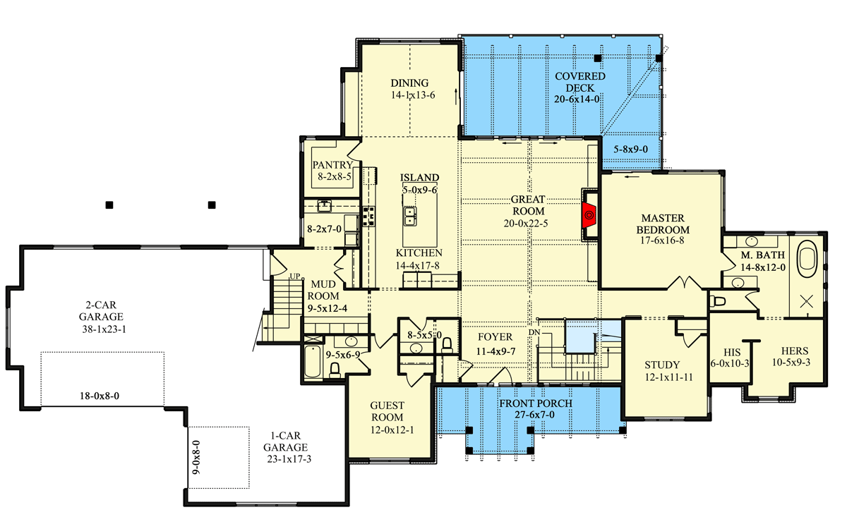 Plan 95160RW: Mountain Craftsman House Plan with Luxury Master Wing and Walkout Basement - Floor Plan - Main Level - Craftsman, Mountain, New American, Rustic
