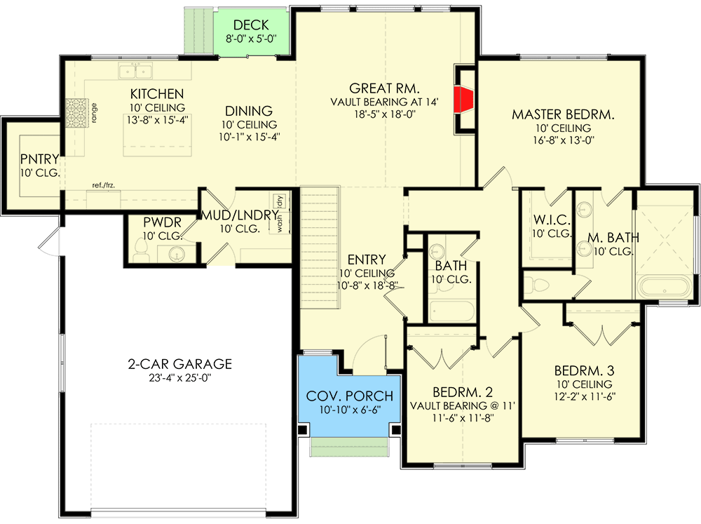 Plan 490028NAH: 3-Bed Mountain Modern House Plan with Open Concept Design - Floor Plan - Main Level - Mountain, New American, Ranch, Rustic