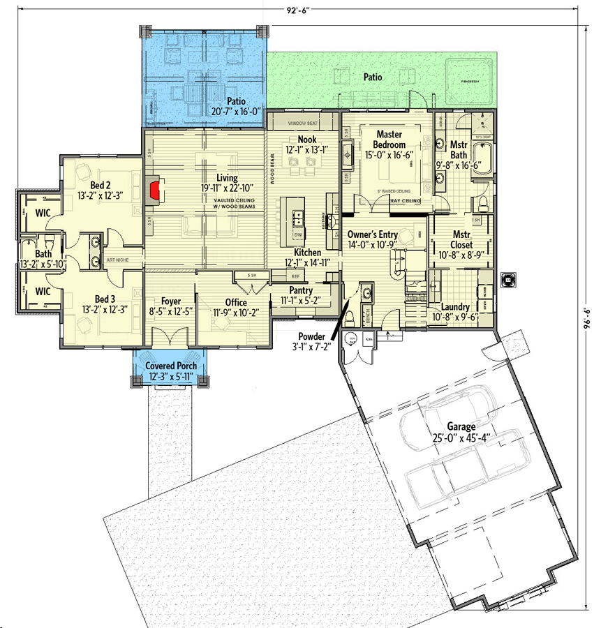 Plan 64527SC: 3 Bedroom Modern Craftsman with Large Bonus Above Angled Garage - Floor Plan - Main Level - Country, Craftsman, Mountain, New American, Rustic