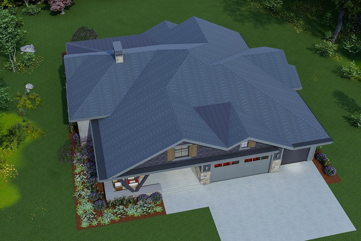 Plan 64528SC: One-story Shingle-and-stone House Plan with Unique Angled Post Front Porch - Image #9 - Bungalow, Craftsman, Prairie, Ranch