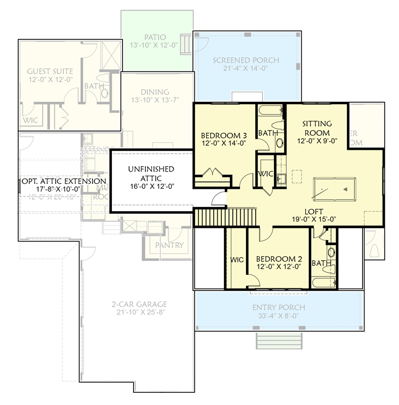 Plan 500082VV: 4-Bedroom New American Home Plan with Screened Porch - 3450 Sq Ft - Floor Plan - 2nd Floor - Country, Craftsman, Modern Farmhouse, New American