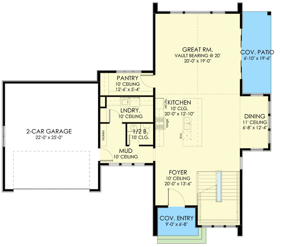 Plan 490030NAH: 2-story Scandinavian-style House Plan with 2-car Garage - Floor Plan - Main Level - Contemporary, European, New American, Scandinavian, Transitional, Vacation
