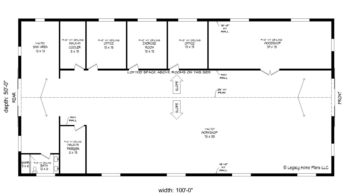 Plan 68987VR: Large Workshop Plan with Office Space and More - Floor Plan - Main Level - Barndominium