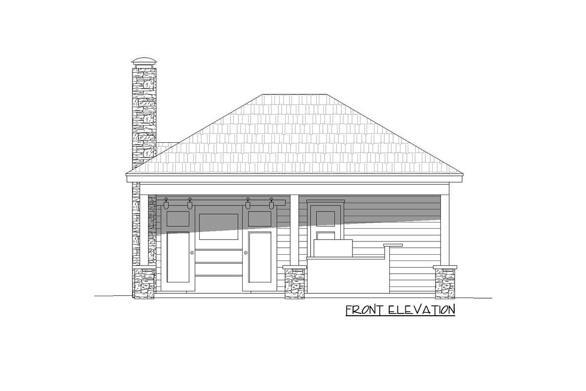 Plan 68988VR: Pool House with Outdoor Fireplace and an Indoor and Outdoor Showers - Image #5 - Southern, Traditional