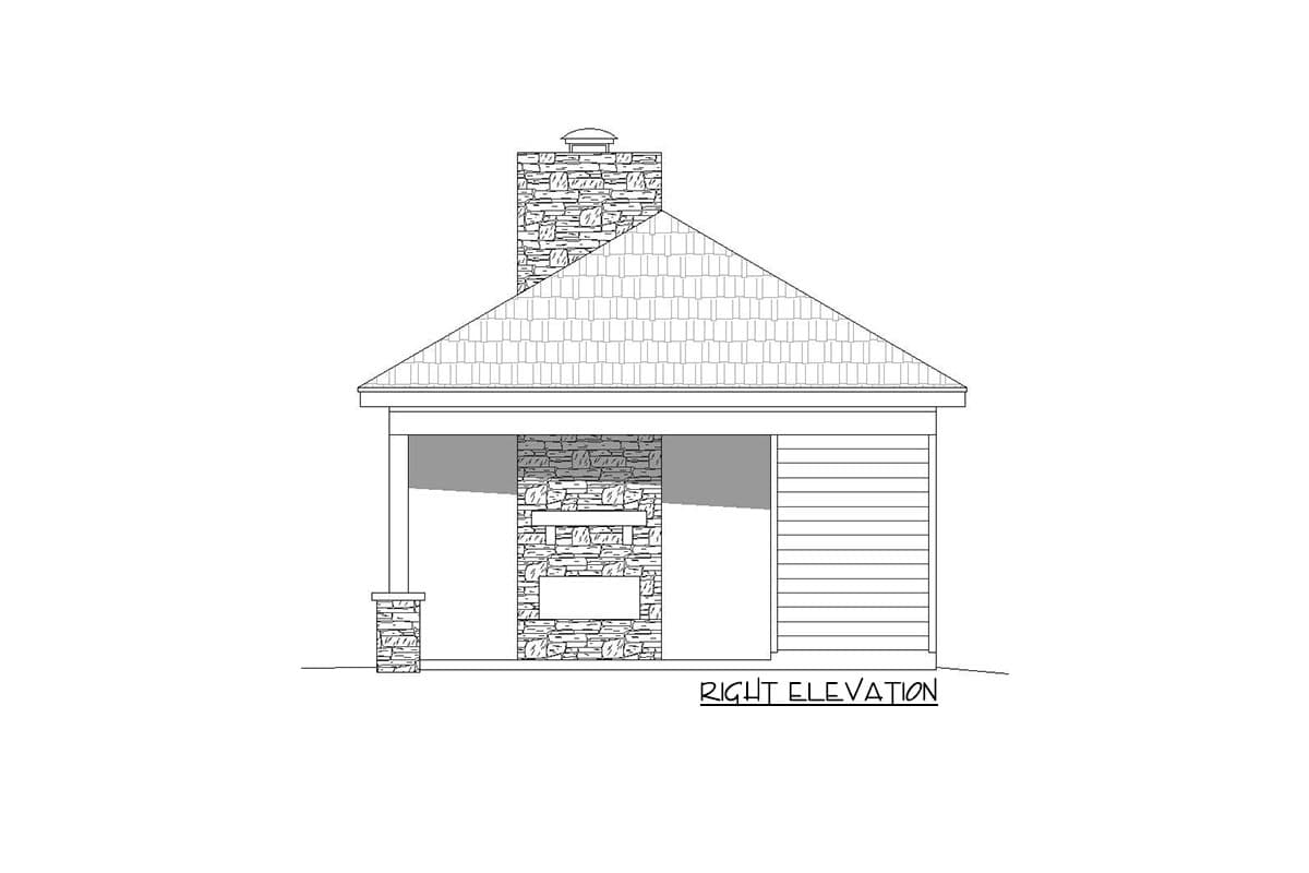 Plan 68988VR: Pool House with Outdoor Fireplace and an Indoor and Outdoor Showers - Image #8 - Southern, Traditional