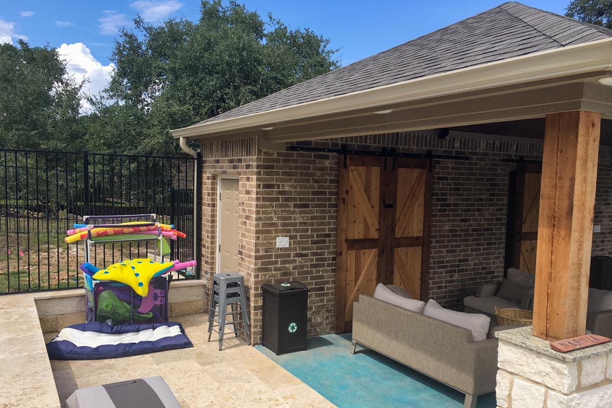 Plan 68988VR: Pool House with Outdoor Fireplace and an Indoor and Outdoor Showers - Image #4 - Southern, Traditional