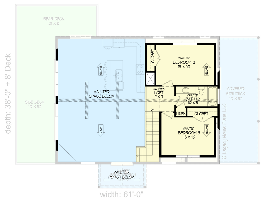 Plan 68992VR: Mountain Home Plan with 2-car Drive-under Garage and 2-Story Great Room - Floor Plan - Second Level - Country, Craftsman, Mountain, Vacation