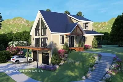 Mountain Home Plan with 2-car Drive-under Garage and 2-Story Great Room
