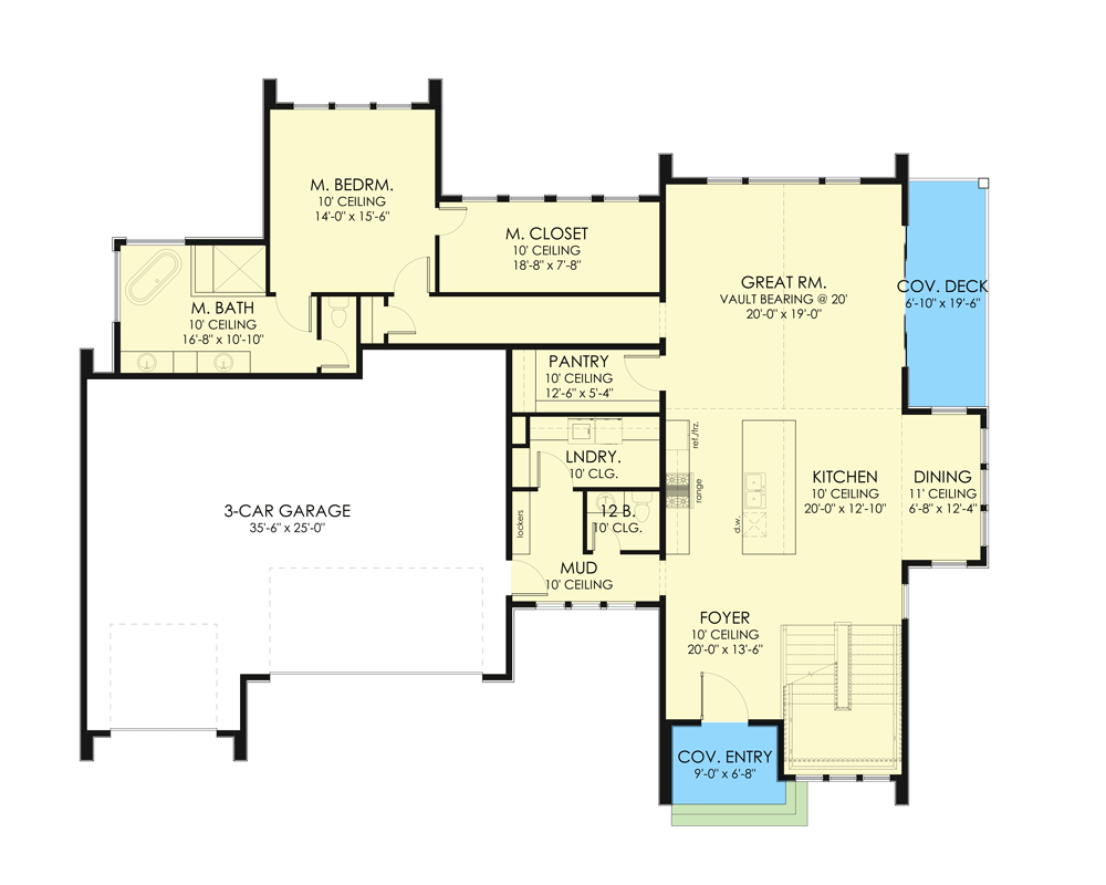 Plan 490031NAH: Scandinavian-style House Plan with Main-floor Master Bedroom - Floor Plan - Main Level - Contemporary, European, Modern, New American, Scandinavian, Transitional
