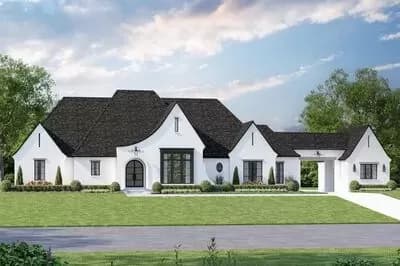 Modern French Country House Plan with Porte Cochere - 3340 Sq Ft