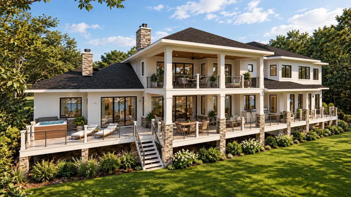 Plan 871021JEN: Sprawling 4-Bed Modern Prairie Home Plan Ideal for Lot with Rear Views - Image #2 - Coastal, Contemporary, Modern, Mountain, Prairie, Vacation