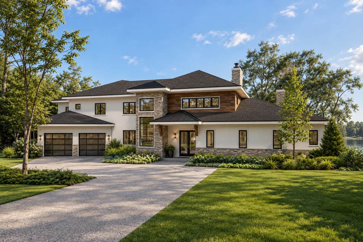 Plan image - 871021JEN:Sprawling 4-Bed Modern Prairie Home Plan Ideal for Lot with Rear Views
