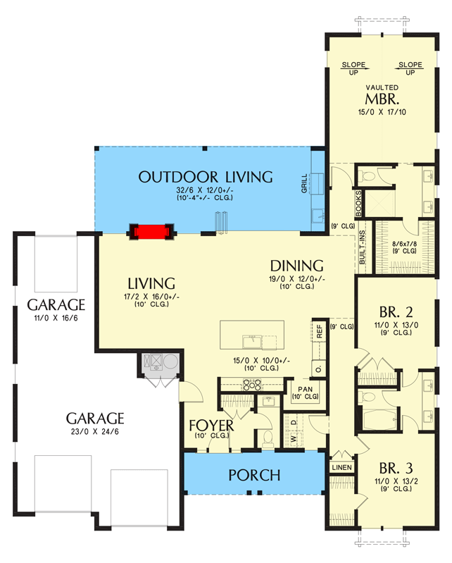 Plan 69190AM: 1960 Square Foot Farmhouse with Indoor/Outdoor Living - Floor Plan - Main Level - Country, Modern Farmhouse, New American