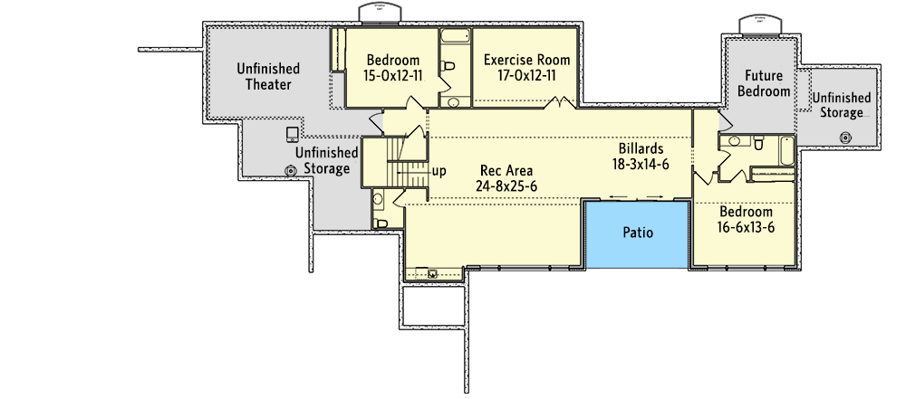 Plan 95170RW: Transitional Mountain Ranch with Walkout Basement and Optional Bonus Room - 5351 Sq Ft - Floor Plan - Lower Level - Contemporary, Mountain, New American, Ranch, Rustic, Transitional