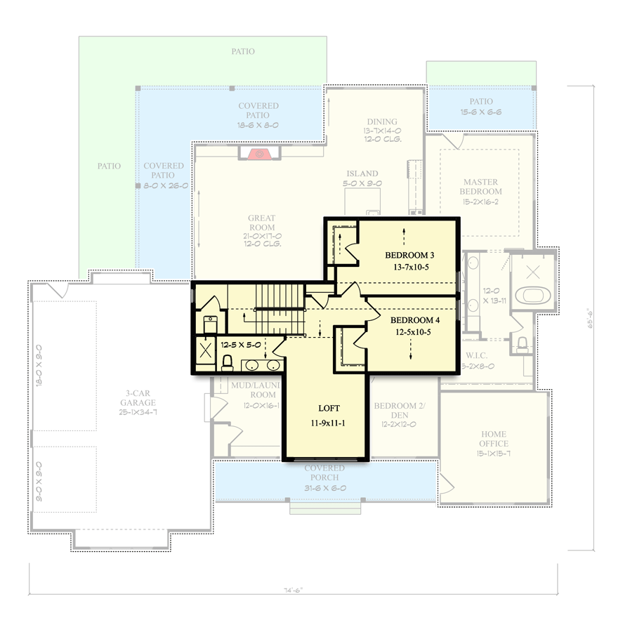 Plan 95166RW: 3-Bed Modern Country Craftsman House Plan with Wraparound Rear Porch - Floor Plan - 2nd Floor - Cottage, Country, Craftsman, Modern Farmhouse, Mountain, New American, Northwest, Rustic