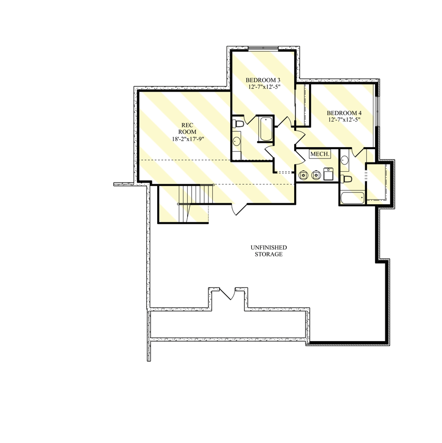 Plan 95166RW: 3-Bed Modern Country Craftsman House Plan with Wraparound Rear Porch - Floor Plan - Optional Finished Lower Level  - Cottage, Country, Craftsman, Modern Farmhouse, Mountain, New American, Northwest, Rustic