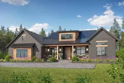 3-Bed Modern Country Craftsman House Plan with Wraparound Rear Porch