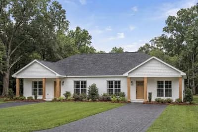 Modest Country Duplex House Plan With Matching 2-Bed and 2-Bath Units Under 1000 Sq Ft