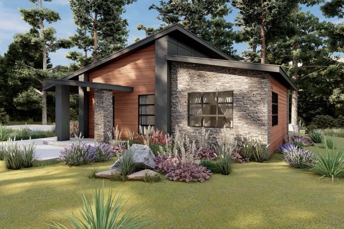 Plan 420021WNT: 2-Bed Modern Contemporary Home Plan with Stone and Wood Exterior - Image #6 - Contemporary, Mid Century Modern, Modern, Mountain, Northwest, Ranch, Rustic