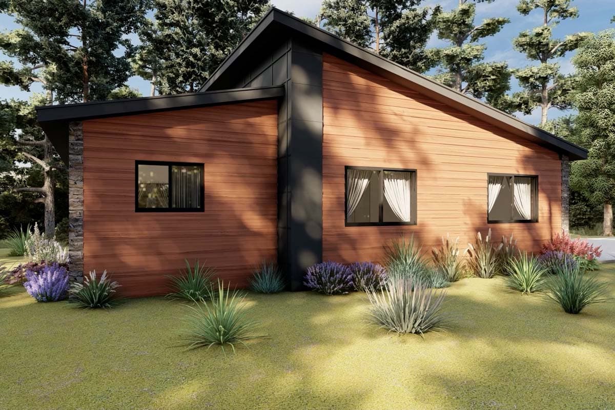 Plan 420021WNT: 2-Bed Modern Contemporary Home Plan with Stone and Wood Exterior - Image #8 - Contemporary, Mid Century Modern, Modern, Mountain, Northwest, Ranch, Rustic