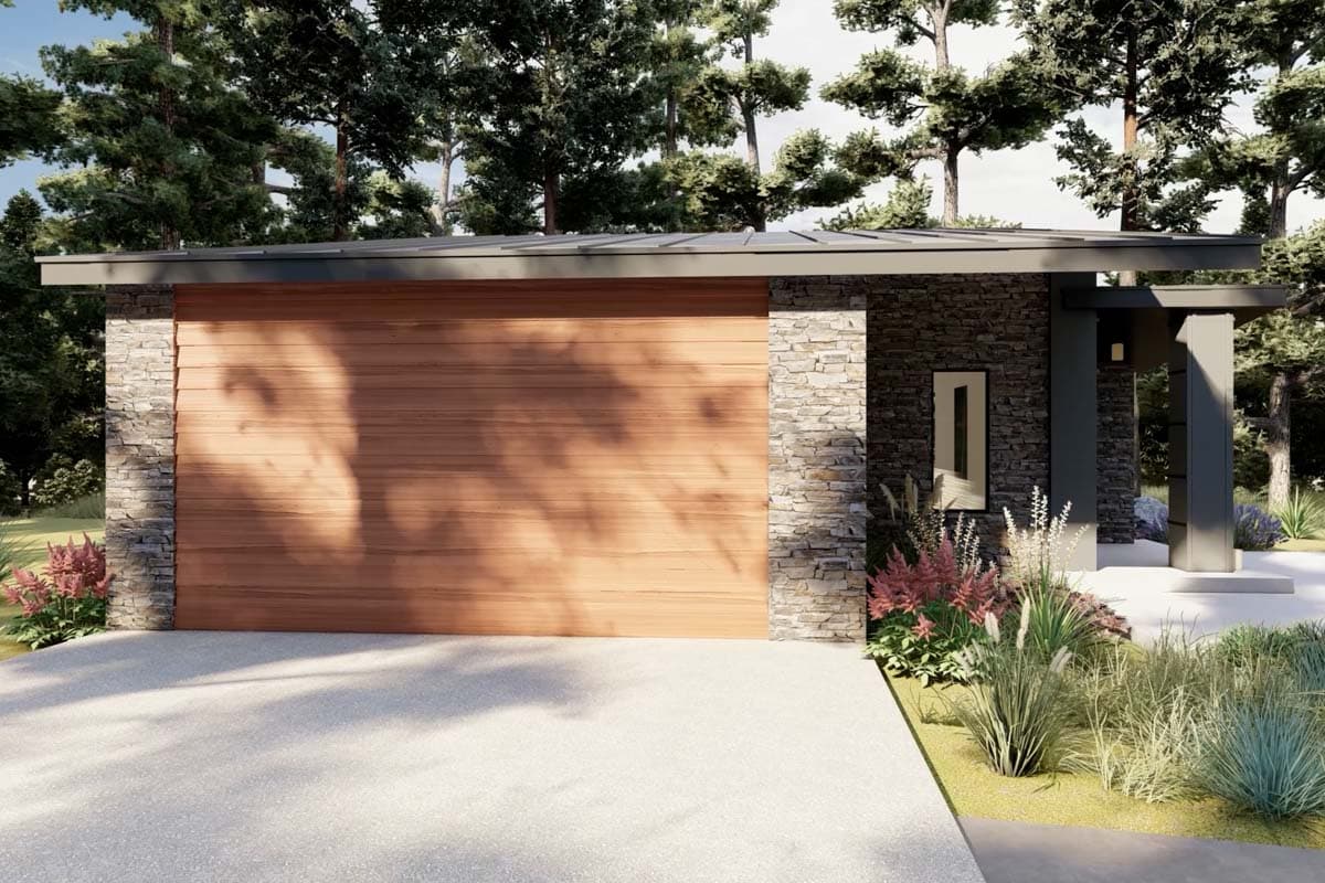 Plan 420021WNT: 2-Bed Modern Contemporary Home Plan with Stone and Wood Exterior - Image #9 - Contemporary, Mid Century Modern, Modern, Mountain, Northwest, Ranch, Rustic