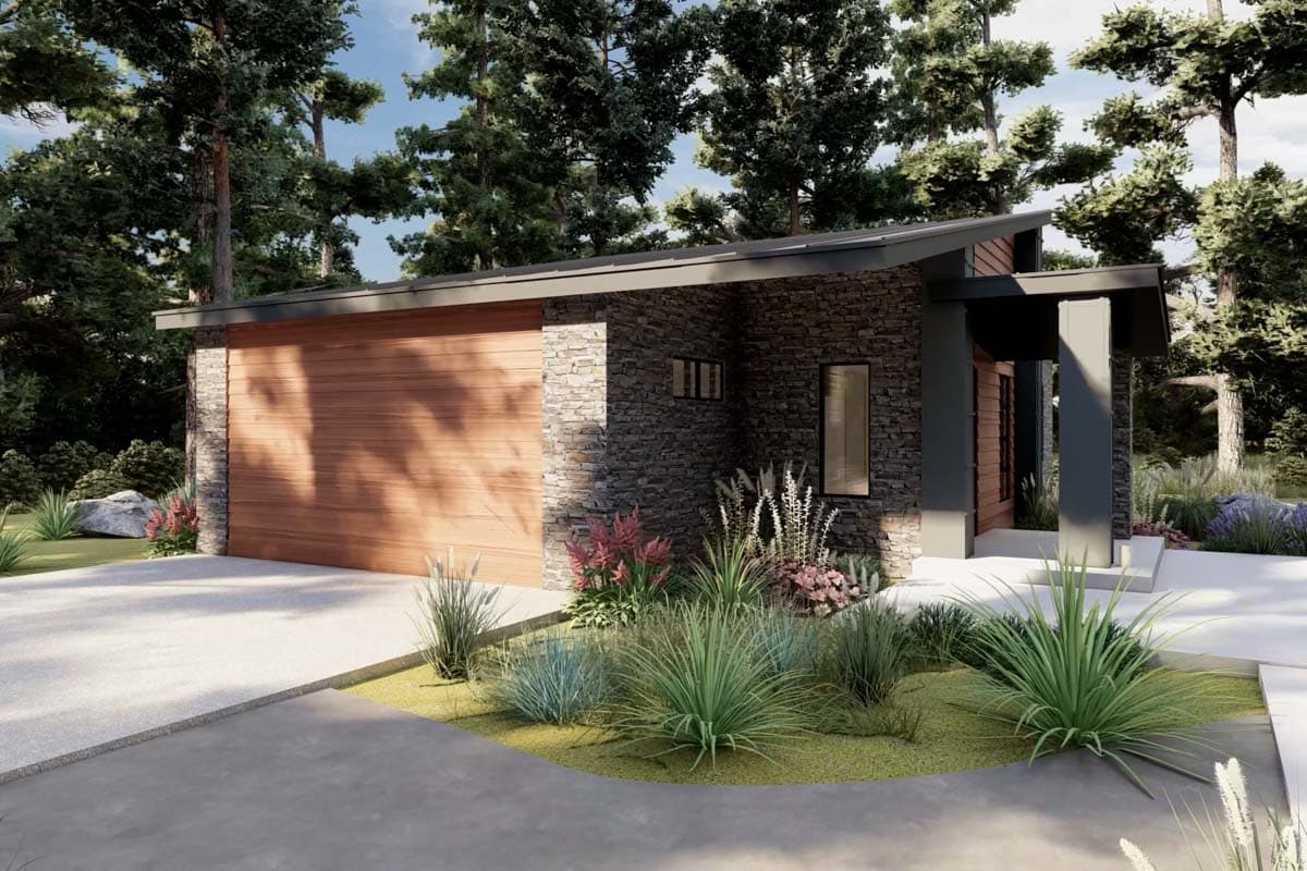 Plan 420021WNT: 2-Bed Modern Contemporary Home Plan with Stone and Wood Exterior - Image #10 - Contemporary, Mid Century Modern, Modern, Mountain, Northwest, Ranch, Rustic