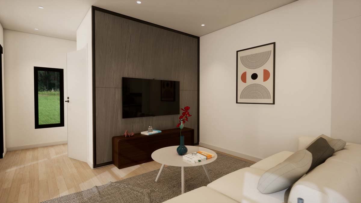 Plan 420021WNT: 2-Bed Modern Contemporary Home Plan with Stone and Wood Exterior - Image #12 - Contemporary, Mid Century Modern, Modern, Mountain, Northwest, Ranch, Rustic