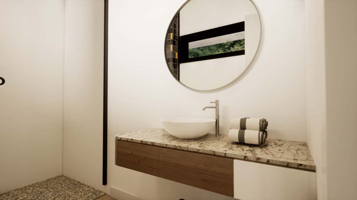 Plan 420021WNT: 2-Bed Modern Contemporary Home Plan with Stone and Wood Exterior - Image #22 - Contemporary, Mid Century Modern, Modern, Mountain, Northwest, Ranch, Rustic