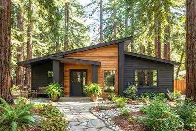 2-Bed Modern Contemporary Home Plan with Stone and Wood Exterior
