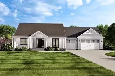 4-bed Farmhouse-style House Plan with Home Office and Split Bed Layout
