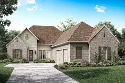 4-Bedroom French Country Home Plan with 3-car Courtyard Garage