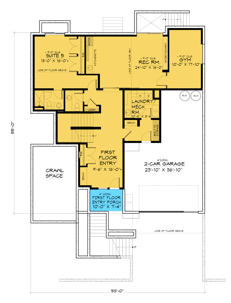 Plan 666172RAF: Contemporary Home Plan with Stacked Front Decks - Floor Plan - Lower Level - Contemporary, Modern, Northwest, Prairie