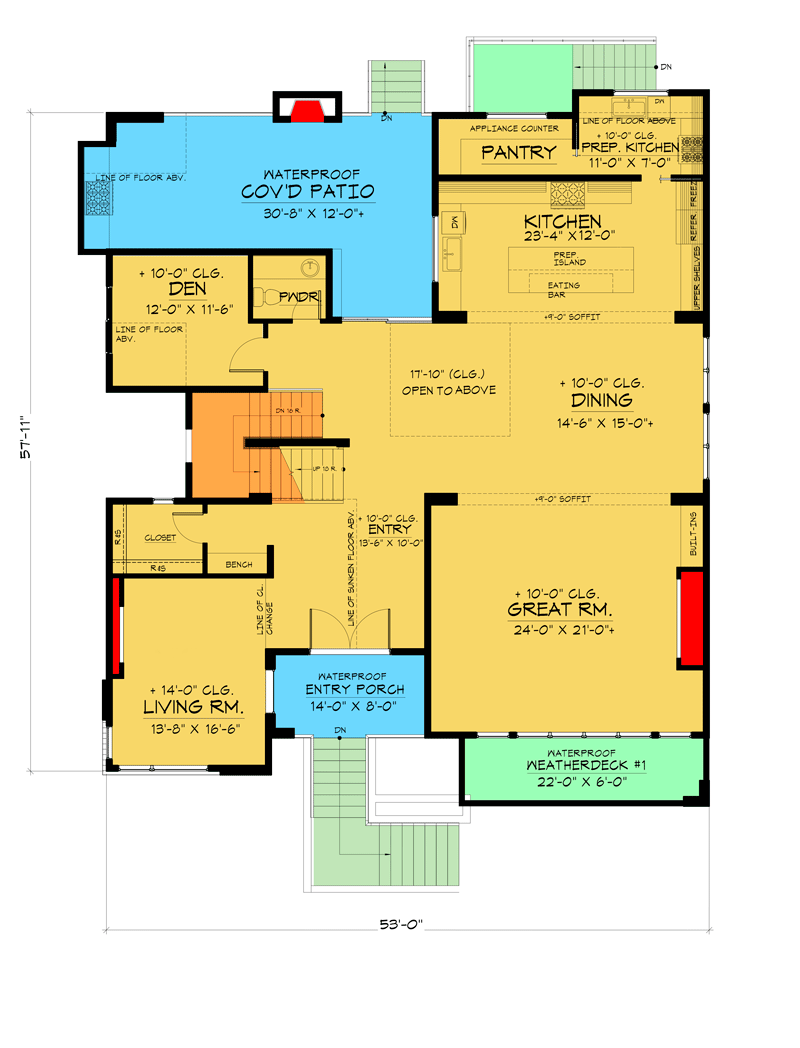Plan 666172RAF: Contemporary Home Plan with Stacked Front Decks - Floor Plan - Main Level - Contemporary, Modern, Northwest, Prairie