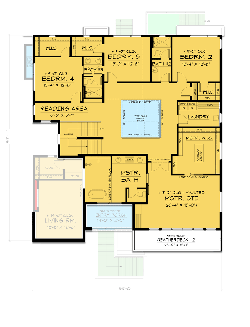 Plan 666172RAF: Contemporary Home Plan with Stacked Front Decks - Floor Plan - Upper Level - Contemporary, Modern, Northwest, Prairie