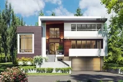 Contemporary Home Plan with Stacked Front Decks