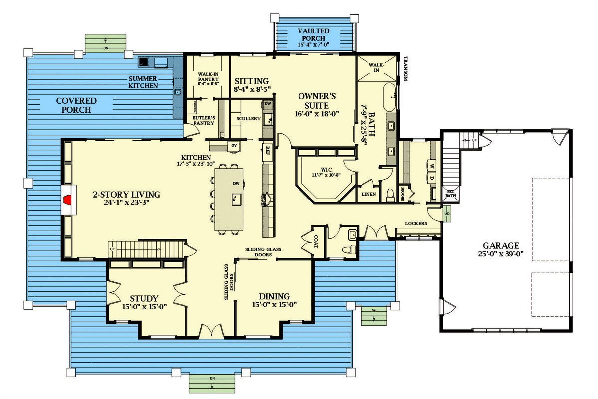 Plan 46466LA: 5-Bed Modern Farmhouse Plan with Wraparound Porch and Optional Man Cave - 4676 Sq Ft - Floor Plan - Main Level - Country, Craftsman, Farmhouse, Modern Farmhouse, New American, Traditional