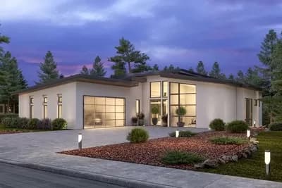 Mid-Century Modern House Plan with Home Office for a Rear-Sloping Lot - 3619 Sq Ft