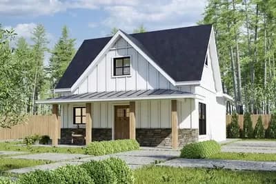 1-Bed Compact Cottage Plan with Front Porch - 540 Sq Ft
