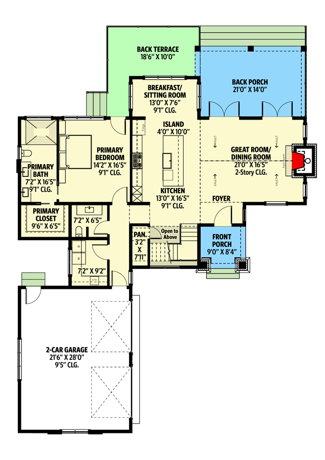 Plan 865019SHW: Rustic New American House Plan with Shed Dormered Bonus Room - 2389 Sq Ft - Floor Plan - Main Level - Cottage, Country, Craftsman, New American, Traditional