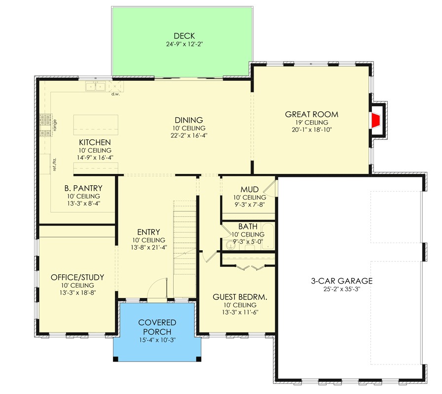 Plan 490037NAH: Modern Colonial House Plan with Laundry Accessible from Master Suite - Floor Plan - Main Level - Colonial, New American, Southern, Southern Traditional, Traditional
