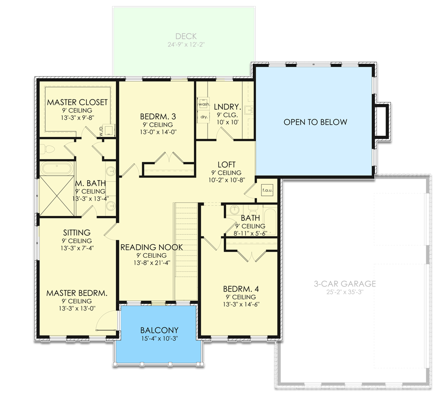 Plan 490037NAH: Modern Colonial House Plan with Laundry Accessible from Master Suite - Floor Plan - 2nd Floor - Colonial, New American, Southern, Southern Traditional, Traditional