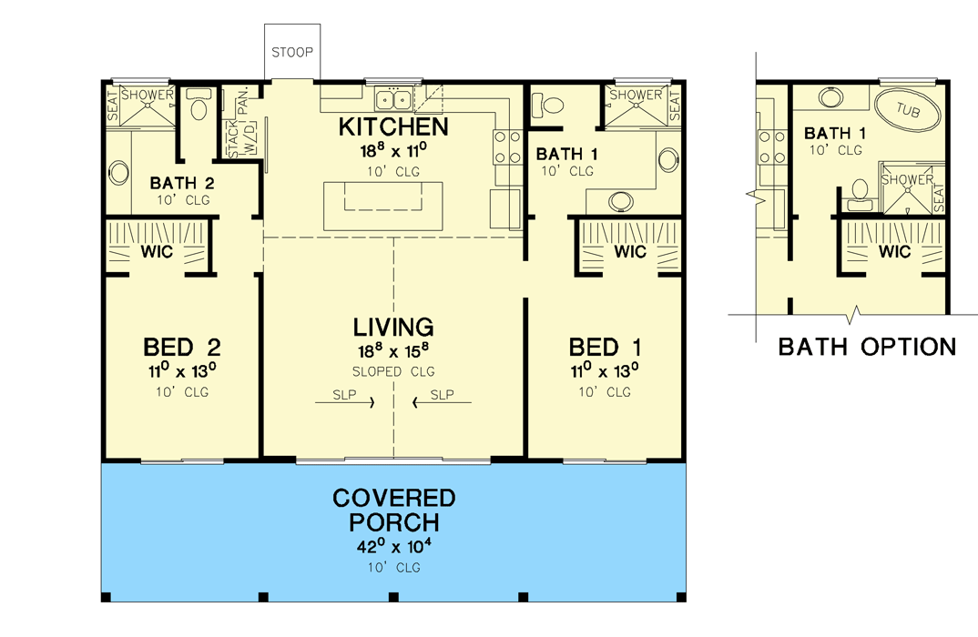 Plan 31206D: Rustic Cottage Plan with 2 Bedrooms - Floor Plan - Main Level - Cabin, Cottage, Country, Craftsman, Rustic, Vacation