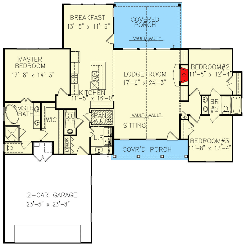 Plan 25768GE: One-Story Modern Farmhouse Plan with 2-Car Garage - Floor Plan - Main Level - Cottage, Country, Craftsman, Farmhouse, Modern Farmhouse, New American, Ranch, Rustic, Traditional