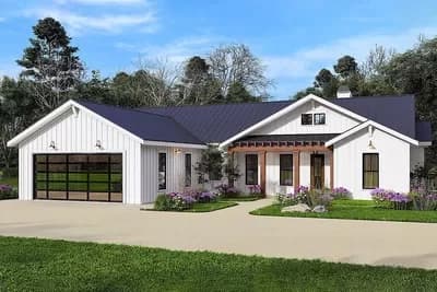 One-Story Modern Farmhouse Plan with 2-Car Garage
