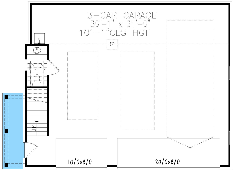 Plan 25769GE: 3-car Garage with Powder Room and Walk-up Attic Storage - Floor Plan - Main Level - Cottage, Country, Traditional