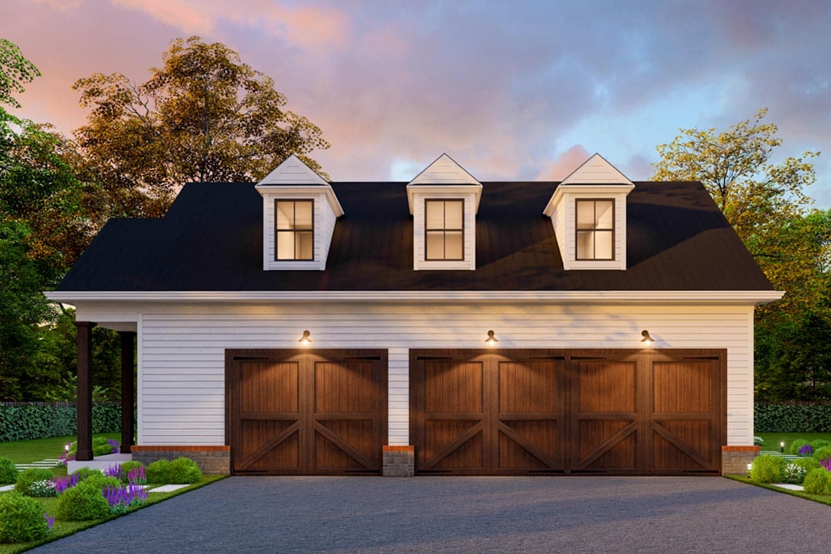 Plan 25769GE: 3-car Garage with Powder Room and Walk-up Attic Storage - Image #4 - Cottage, Country, Traditional