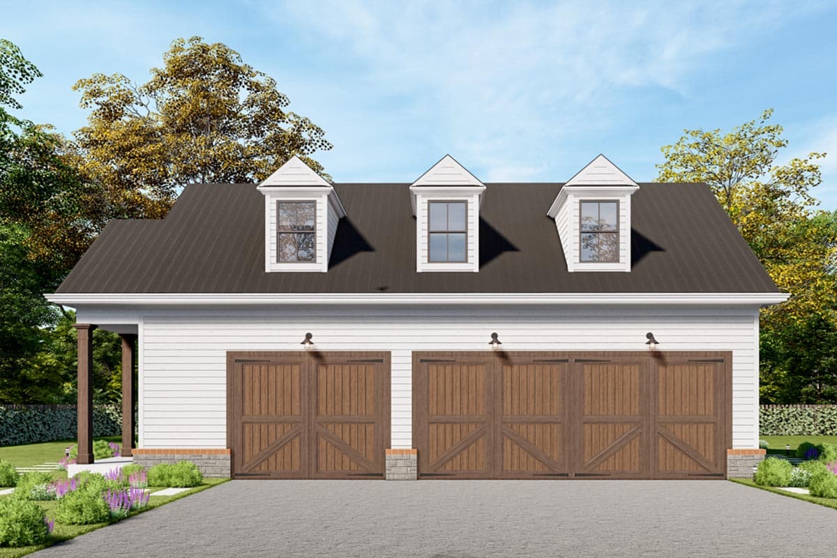 Plan 25769GE: 3-car Garage with Powder Room and Walk-up Attic Storage - Image #5 - Cottage, Country, Traditional