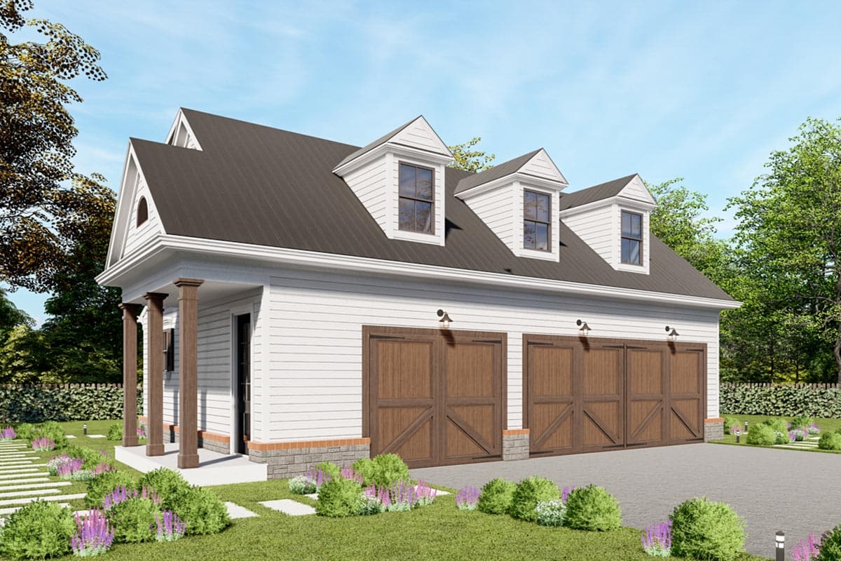 Plan 25769GE: 3-car Garage with Powder Room and Walk-up Attic Storage - Image #6 - Cottage, Country, Traditional