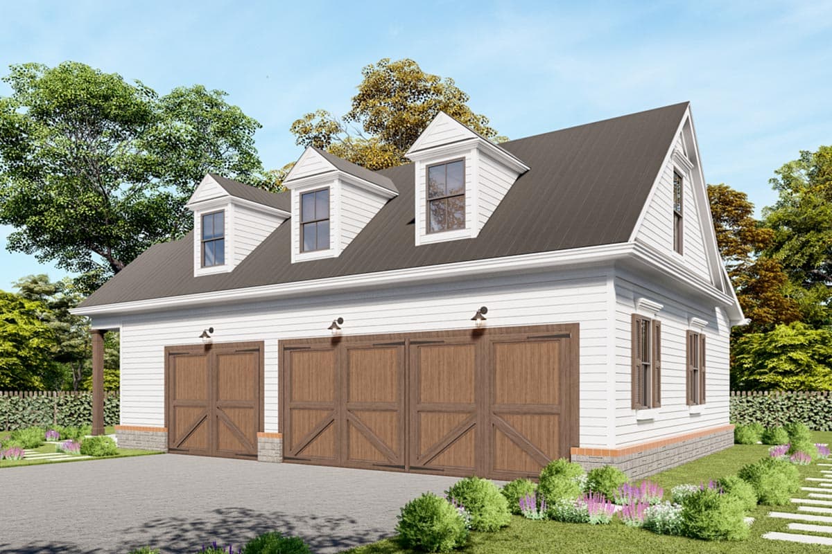 Plan 25769GE: 3-car Garage with Powder Room and Walk-up Attic Storage - Image #7 - Cottage, Country, Traditional
