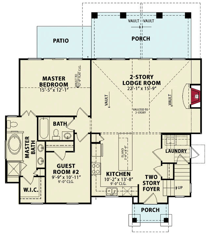Plan 25772GE: 3-Bed Craftsman Cottage with Vaulted Great Room - 1702 Sq Ft - Floor Plan - Main Level - Cottage, Country, Craftsman, Mountain, New American, Traditional